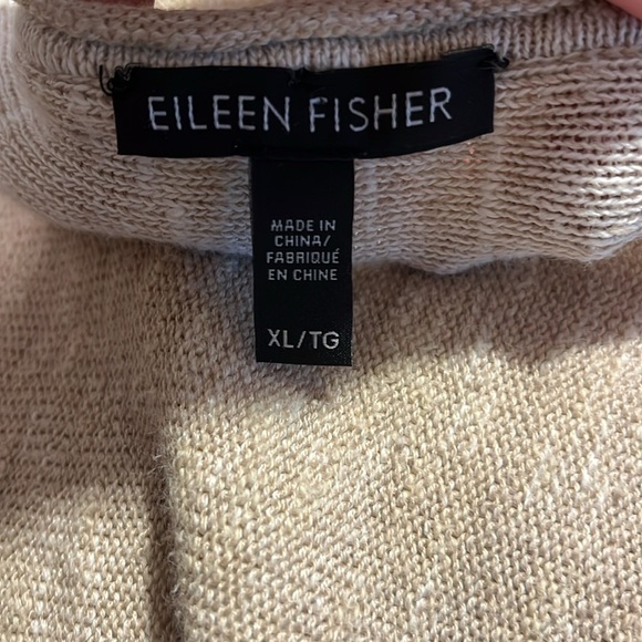 Eileen Fisher Tan/White Boat Neck Organic Linen/Cotton Blend Sweater Sz XL - Picture 5 of 7